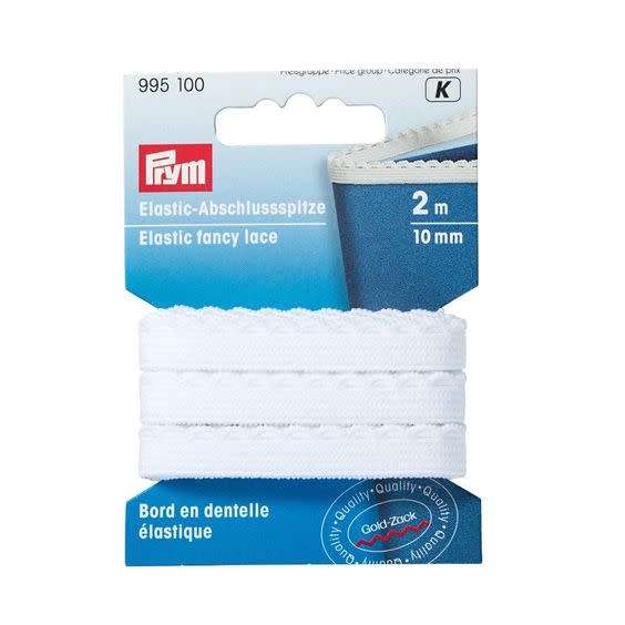 Prym Elastic fancy lace, 10mm, white / black, 2 meters