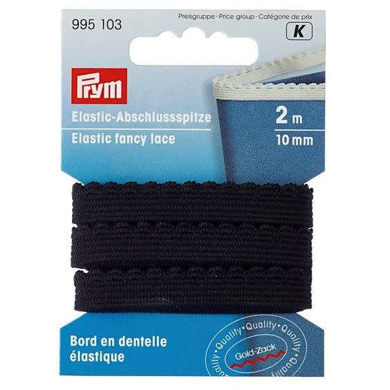 Prym Elastic fancy lace, 10mm, white / black, 2 meters
