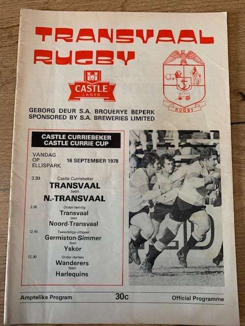 Rugby Programme - Transvaal vs Northern Transvaal 16/09/78