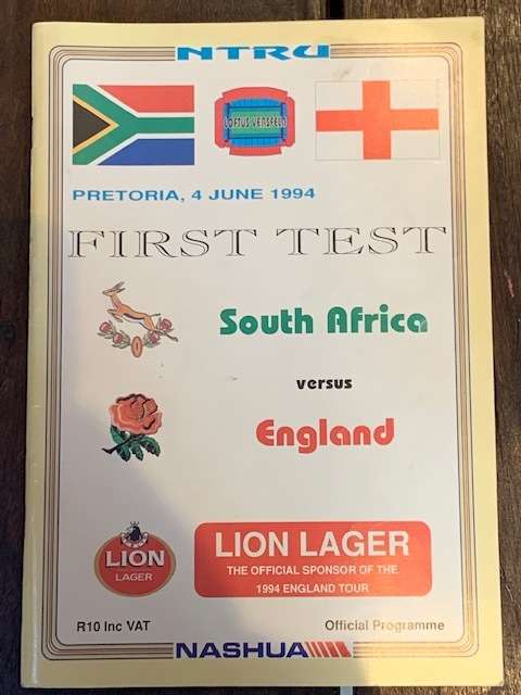 Rugby Programme - South-Africa vs England 4/06/1994