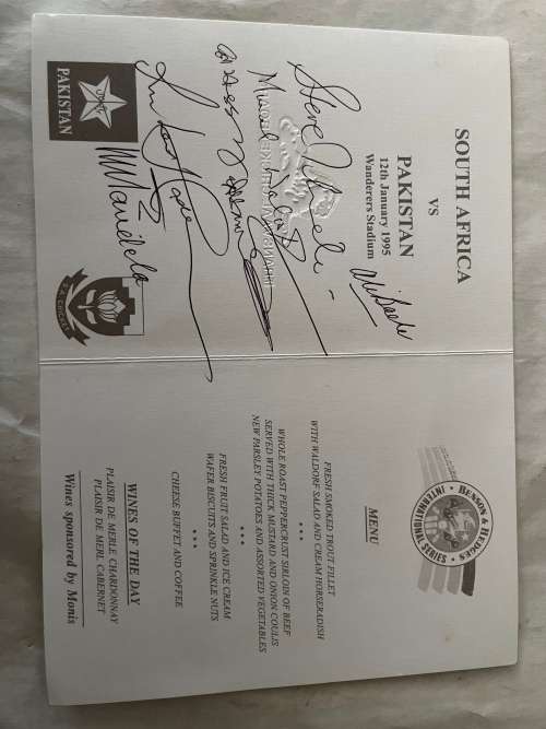 Autographed Cricket Lunch Menu - 12/01/1995 **SIGNED Mr Mandela**