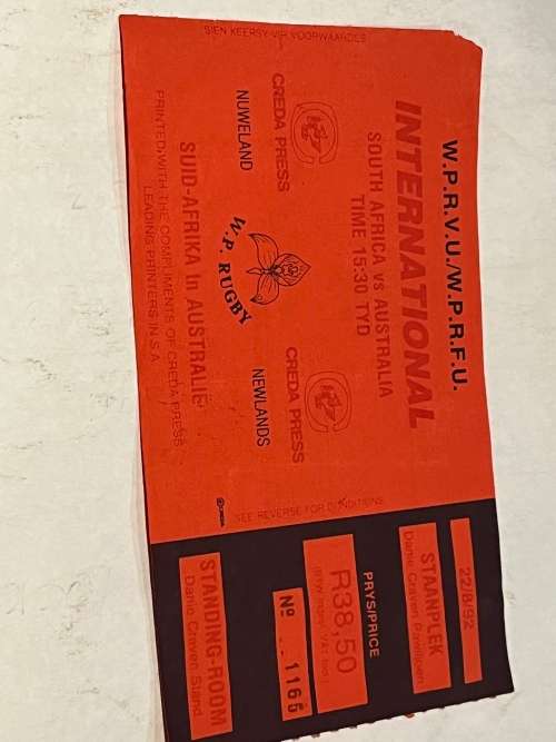 Rugby Ticket - Springboks vs Australia 22/08/1992