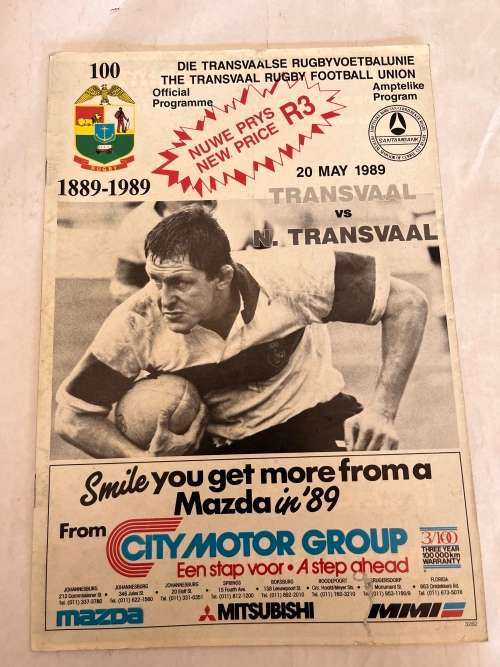 Rugby Programme - Transvaal vs Northern-Transvaal 20/05/89