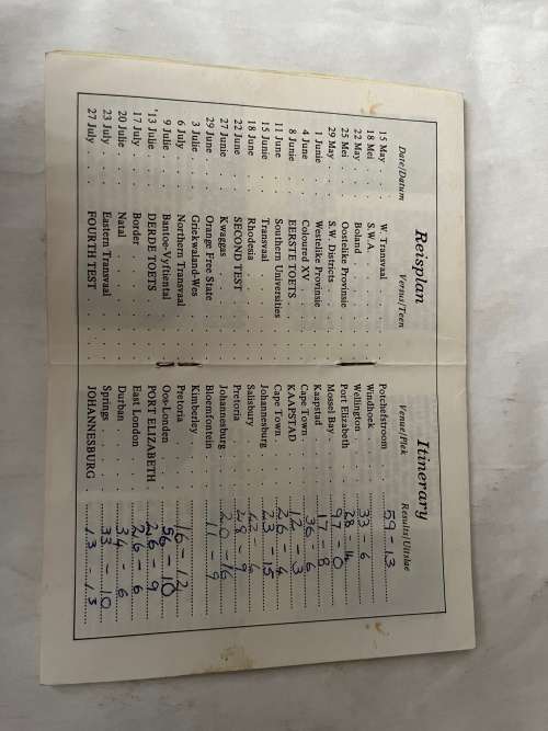Rugby Itinerary- 1974 British and Irish Lions tour of South-Africa (32 pages)