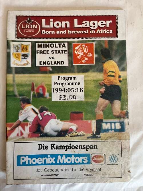 Rugby Programme - Free State vs England 18/05/1994