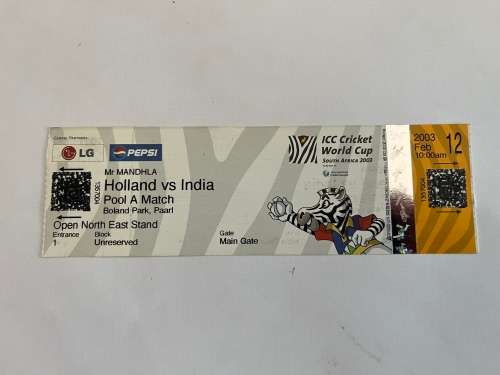 Cricket Ticket - Holland vs India Cricket World Cup 2003 12/02/2003