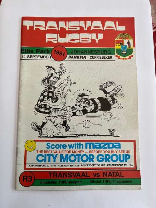 Rugby Programme - Transvaal vs Natal 14/09/1991