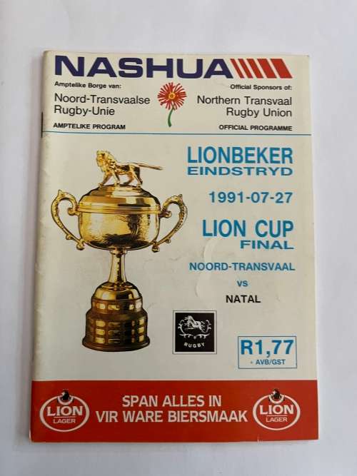 Rugby Programme - Northern Transvaal vs Natal 27/07/1991