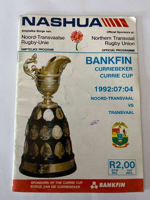Rugby Programme - Noord-Transvaal vs Transvaal 04/07/1992