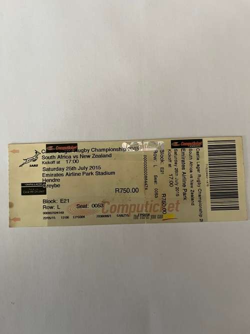 Rugby Ticket - South-Africa vs All Blacks 25/07/2015