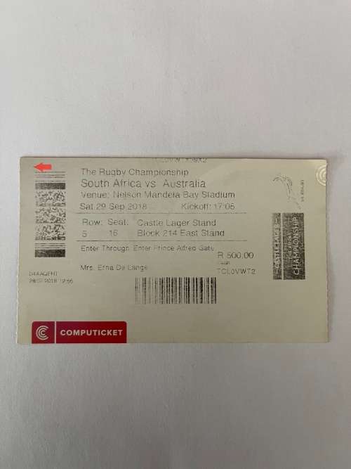 Rugby Ticket - South-Africa vs Australia 29/09/2018