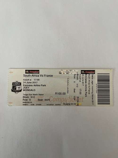 Rugby Ticket - South-Africa vs France 24/06/2017