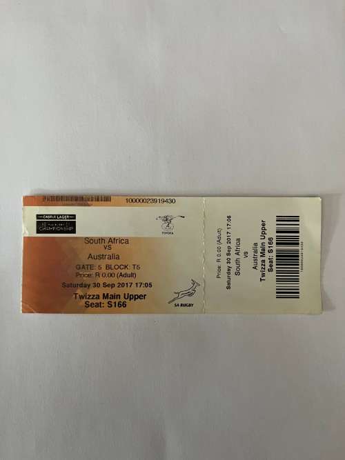 Rugby Ticket - South-Africa vs Australia 30/09/2017