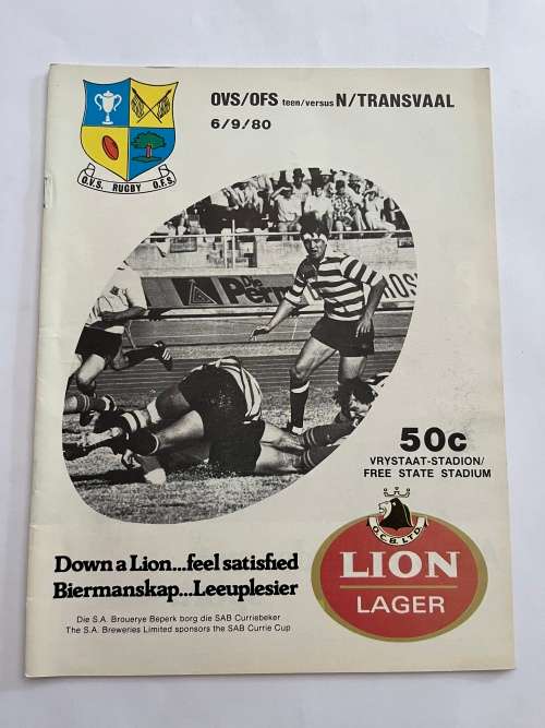 Rugby Programme - Free State vs Northern-Transvaal 06/09/1980