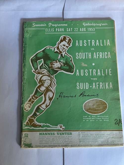 Rugby Programme - South-Africa vs Australia 22/08/1953