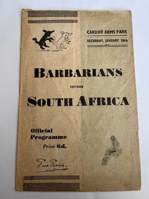 Rugby Programme - South-Africa vs Barbarians 26/01/1951