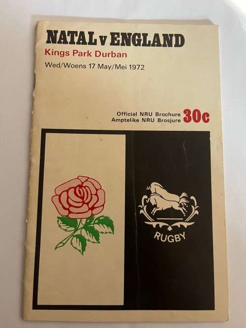 Rugby Programme - Natal vs England 17/05/1972
