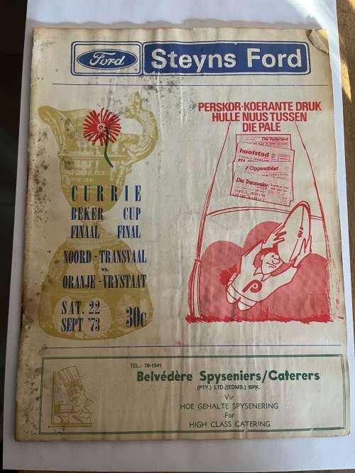 Rugby Programme - 1973 CURRIE CUP FINAL (Northern-Transvaal vs Orange Free State) 22/09/1973