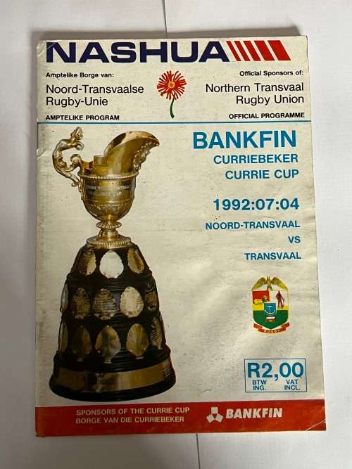 Rugby Programme - Noord-Transvaal vs Transvaal 1992/07/04
