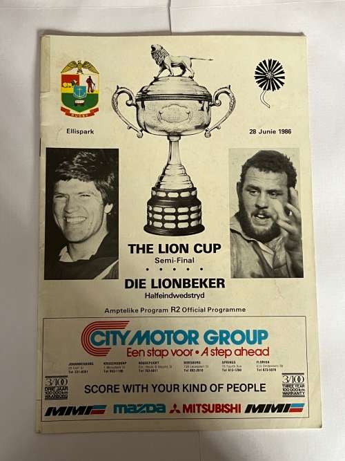 Rugby Programme - Noord-Transvaal vs Transvaal 28/06/1986 Lion Cup Semi