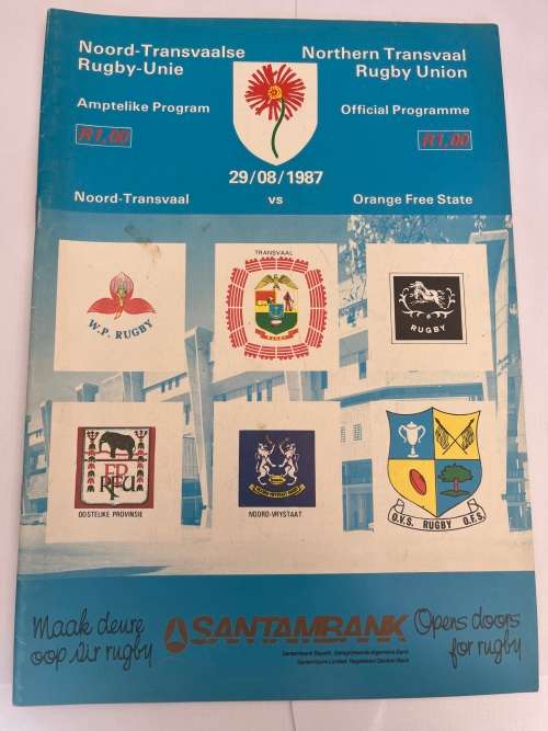 Rugby Programme - Northern-Transvaal vs Orange Free State 29/08/1987