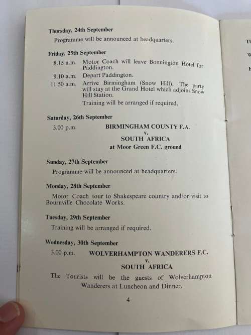Soccer/Football Itinerary- 1953 Visit of the South-African Football Team to the UK