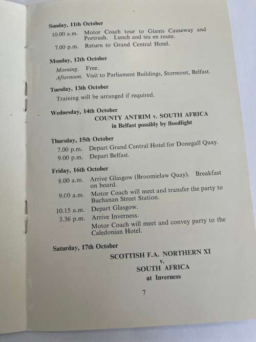 Soccer/Football Itinerary- 1953 Visit of the South-African Football Team to the UK