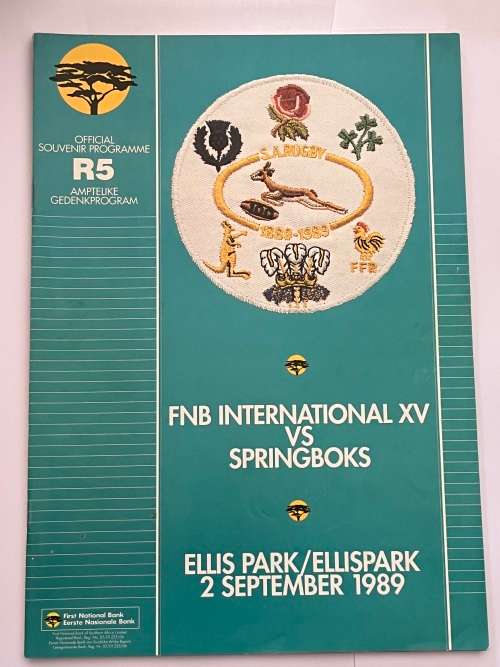Rugby Programme - Springboks vs FNB World XV 02/09/1989