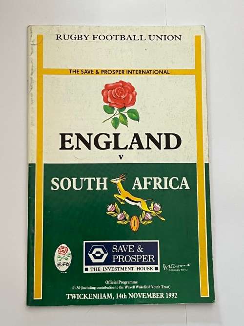 Rugby Programme - South-Africa vs England 14/11/1992