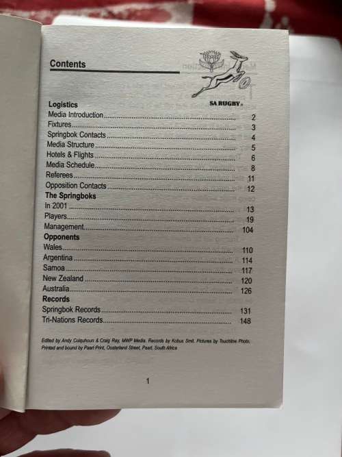 Rugby Media Guide - Springbok Incoming Tours 2002