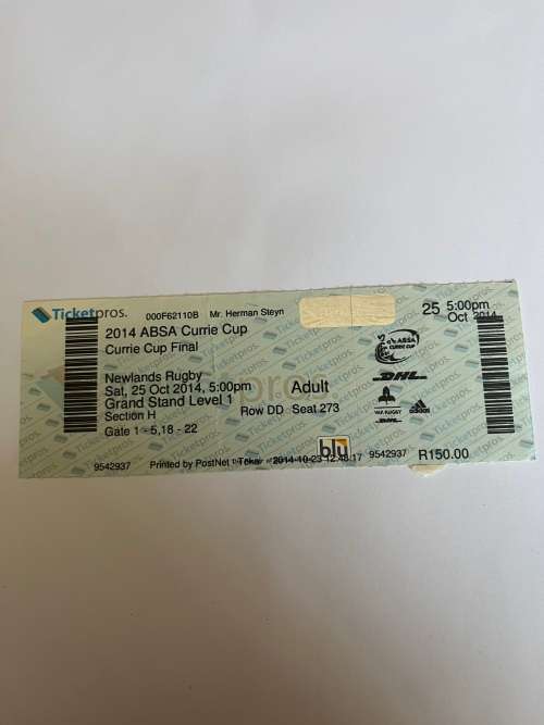 Rugby Ticket - 2014 Currie Cup FINAL