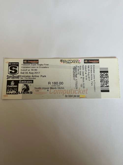 Rugby Ticket - 2017 Super Rugby FINAL