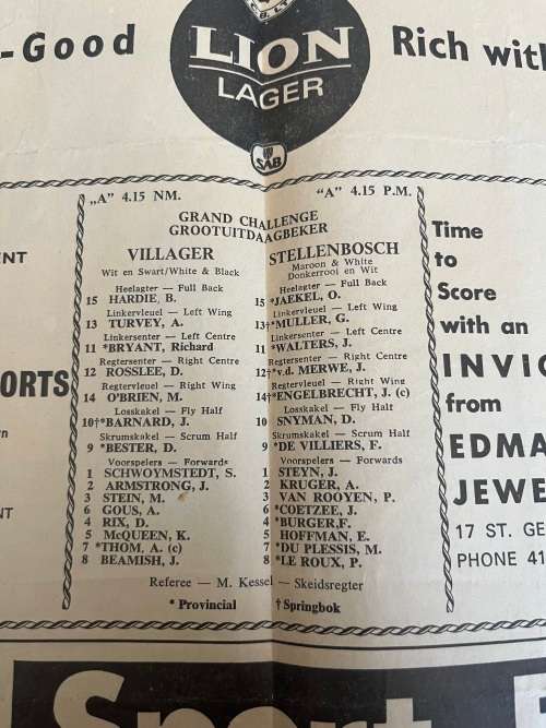 Rugby Programme - Villagers vs Maties 3/10/1970