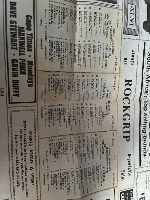 Rugby Programme - Townchallenge Cup False Bay/Gardens/Union/Paarl/UCT/Villagers 7/09/1968 (Newlands)