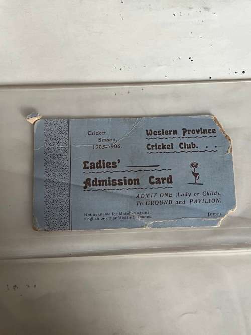 Cricket Ticket and Itinirary Card - 1905/1906 Western Province Ladies Admission card for Eng & other