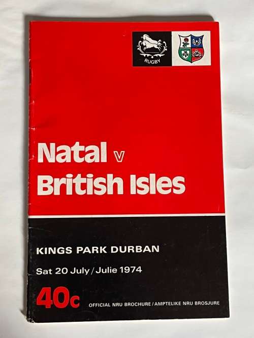 Rugby Programme - Natal vs British Lions 20/07/1974