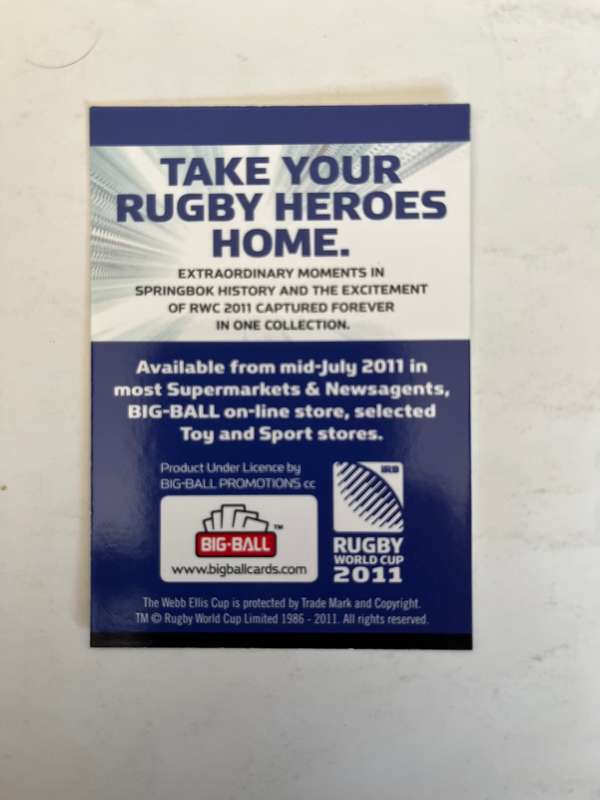 Rugby Card - Rare 2011 Big Ball Promotion Card