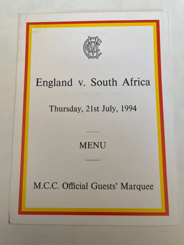 Cricket Menu - England vs South-Africa 21/07/1994