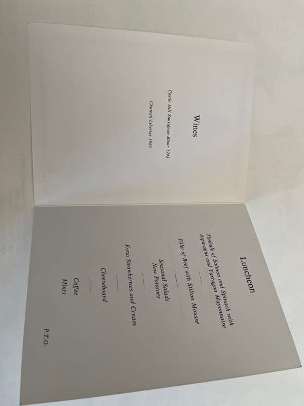 Cricket Menu - England vs South-Africa 21/07/1994