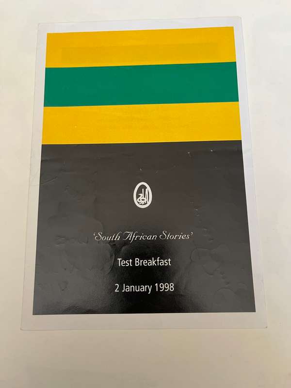Cricket Menu - *SIGNED* South-African Stories Test Breakfast 2/01/1998