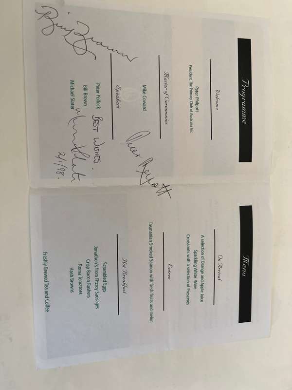 Cricket Menu - *SIGNED* South-African Stories Test Breakfast 2/01/1998