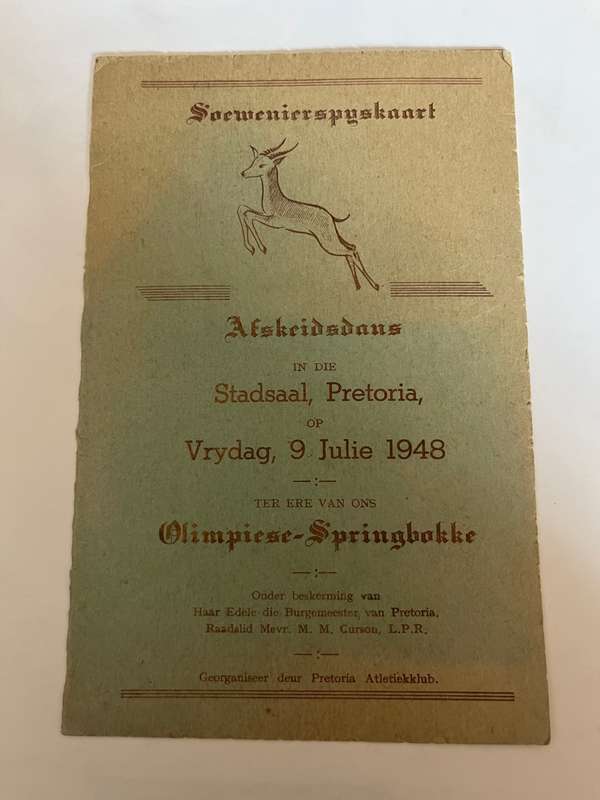 Sport Menu - Farewell Dance in honour of Olympic Springboks 9/06/1948 in Pta (London Olympics)