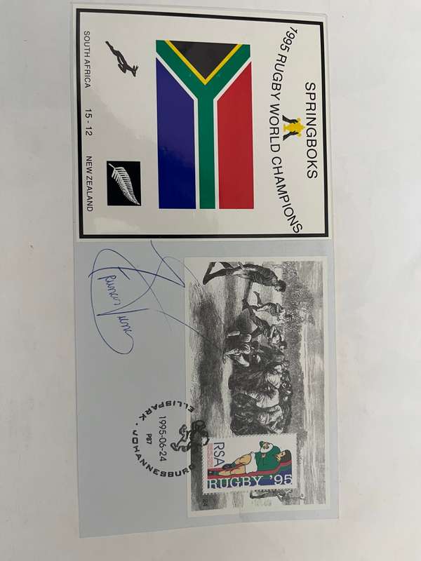 Rugby - *SIGNED by Francois Pienaar* First Day Cover (FDC) Rugby World Cup Final 24/06/1995