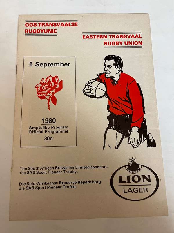 Rugby Programme - Eastern-Transvaal vs South-West-Africa 6/09/1980