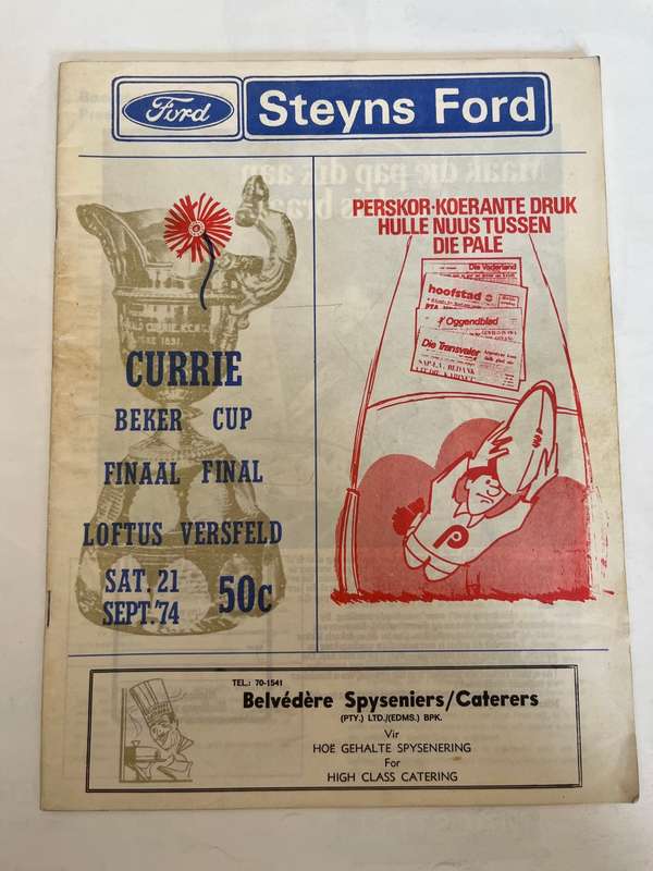 Rugby Programme - Currie Cup FINAL 21/09/1974 Transvaal vs Northern-Transvaal