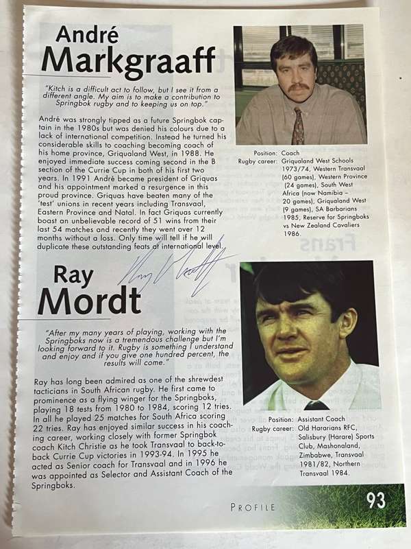 Rugby - Signature: Ray Mordt