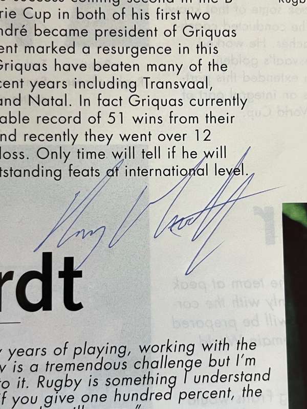 Rugby - Signature: Ray Mordt