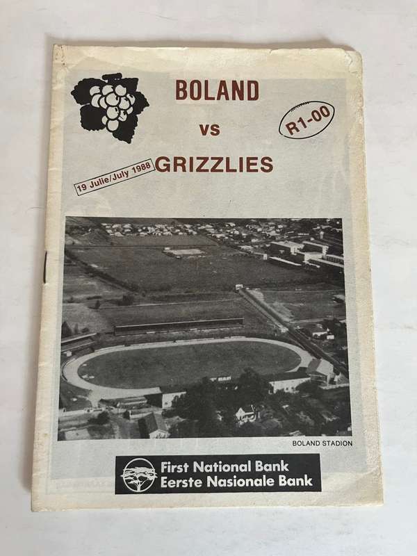 Rugby Programme - Boland vs USA Grizzlies 19 July 1988
