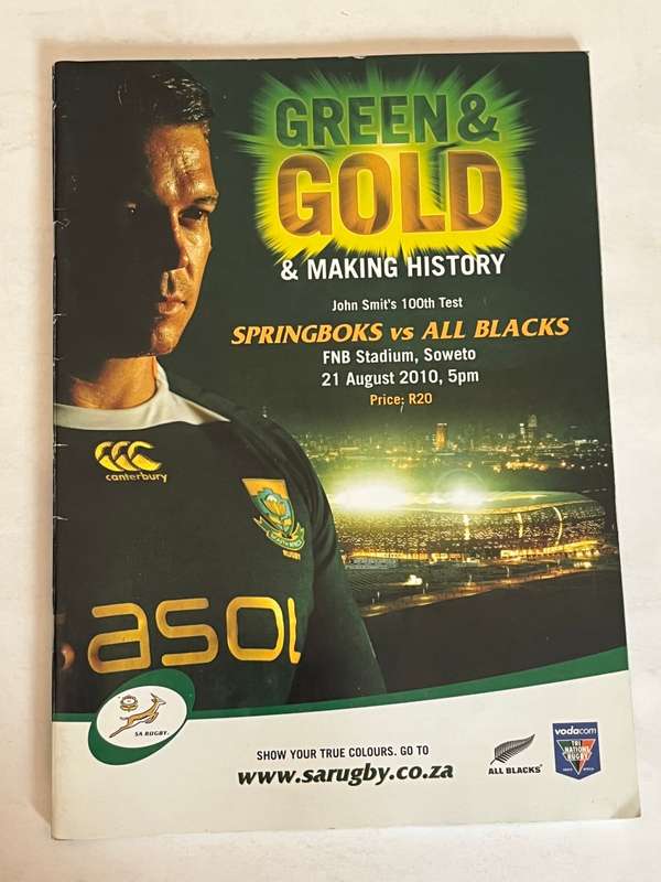 Rugby Programme - (John Smit 100 caps) Springboks vs New Zealand All Blacks 21/08/2010