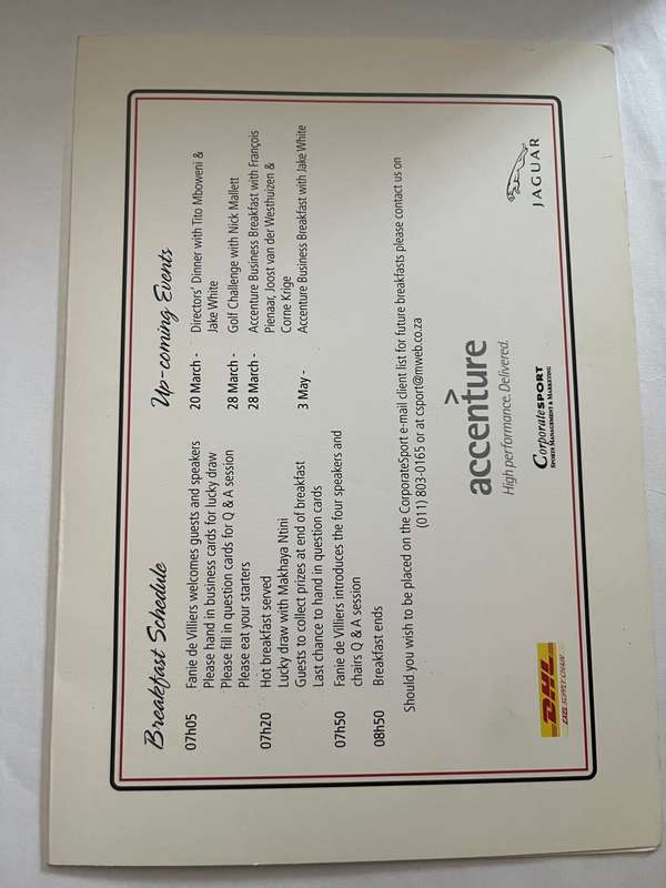 Cricket Menu - Accenture Cricket Breakfast 15/02/2007